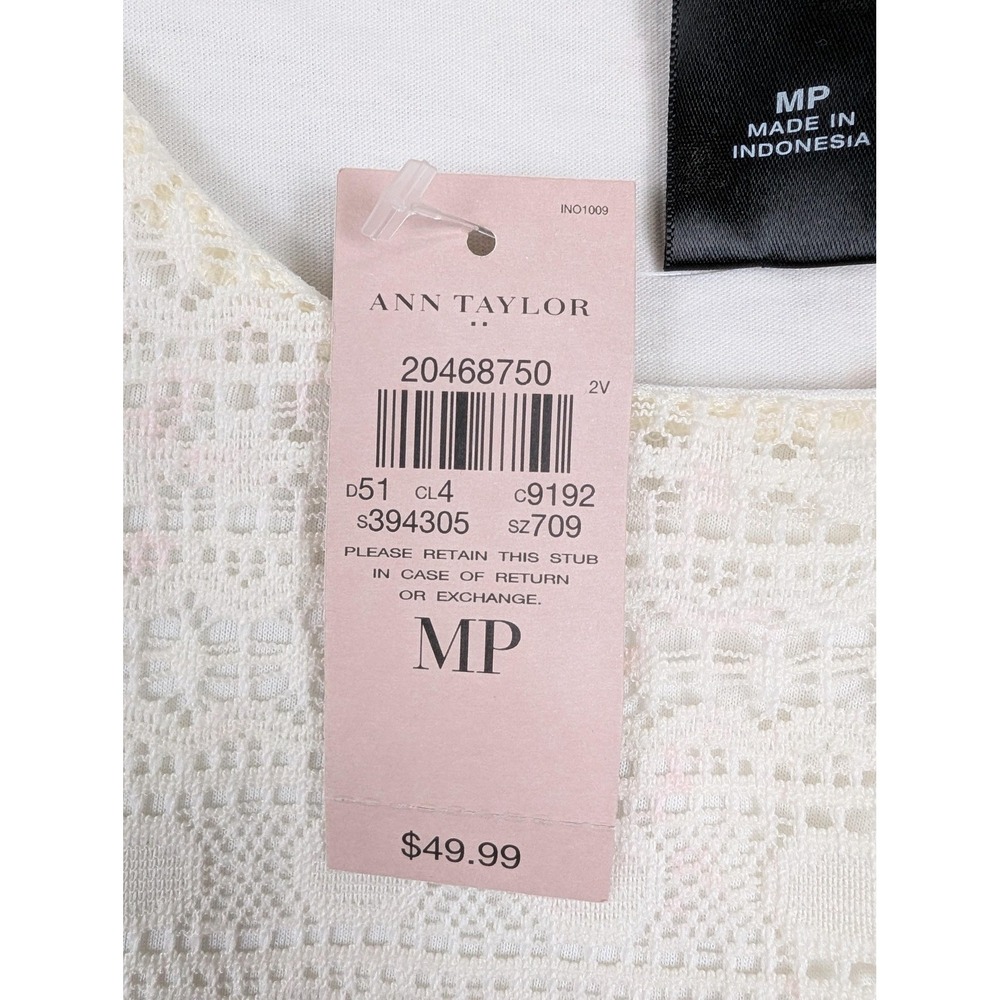 Ann Taylor Tank Top Womens Medium Petite Ivory Lace Overlay Lined Sleeveless‎ - Picture 3 of 10